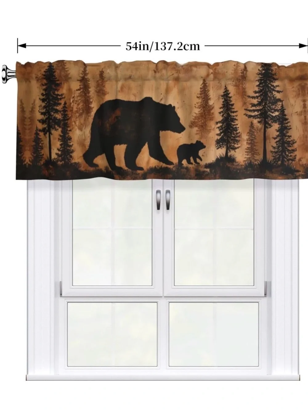 Forest Bear Cabin Short Rod Pocket Valance (1 Panel) 54”W x 18” L